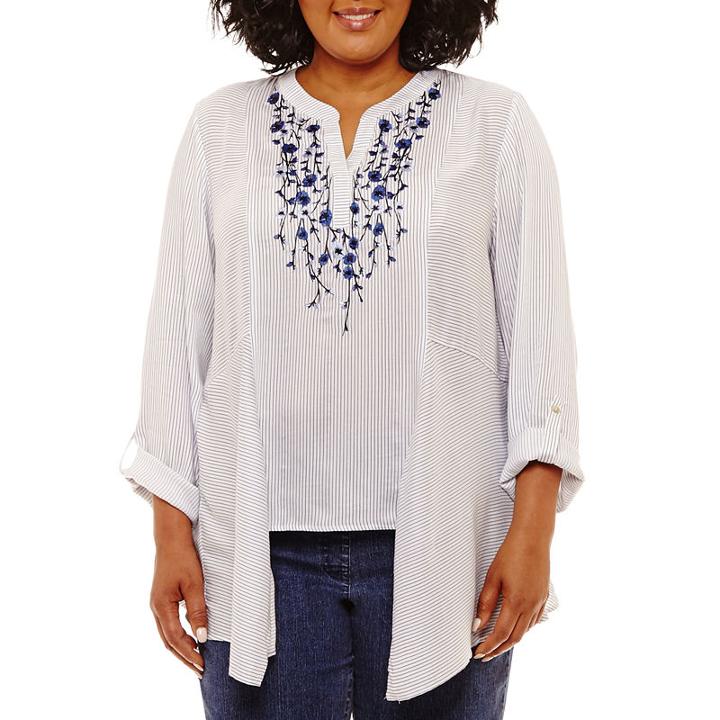 Lark Lane True Blue Long Sleeve Embellished Tunic- Plus
