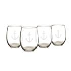Cathy's Concepts Set Of 4 Stemless Anchor Wine Glasses