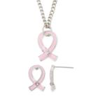 Breast Cancer Awareness Ribbon Pendant Earring And Necklace Set