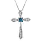 1/10 Ct. T.w. White And Color-enhanced Blue Diamond Cross Pendant Necklace