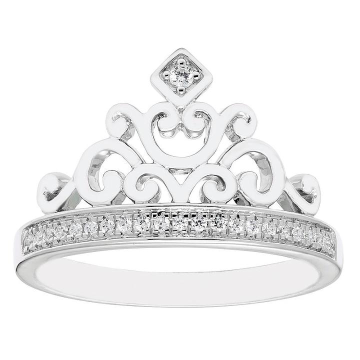 Enchanted Disney Fine Jewelry Womens 1/10 Ct. T.w. Genuine White Diamond Sterling Silver Cocktail Ring