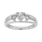 Genuine White Topaz & Diamond-accent Heart-shaped 3-stone 10k White Gold Ring
