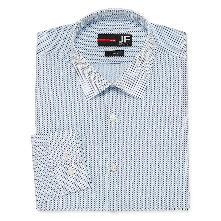 Jf J.ferrar Easy-care Solid Big And Tall Long Sleeve Broadcloth Geometric Dress Shirt