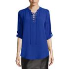 Decree 3/4-sleeve Woven Lace-up Top