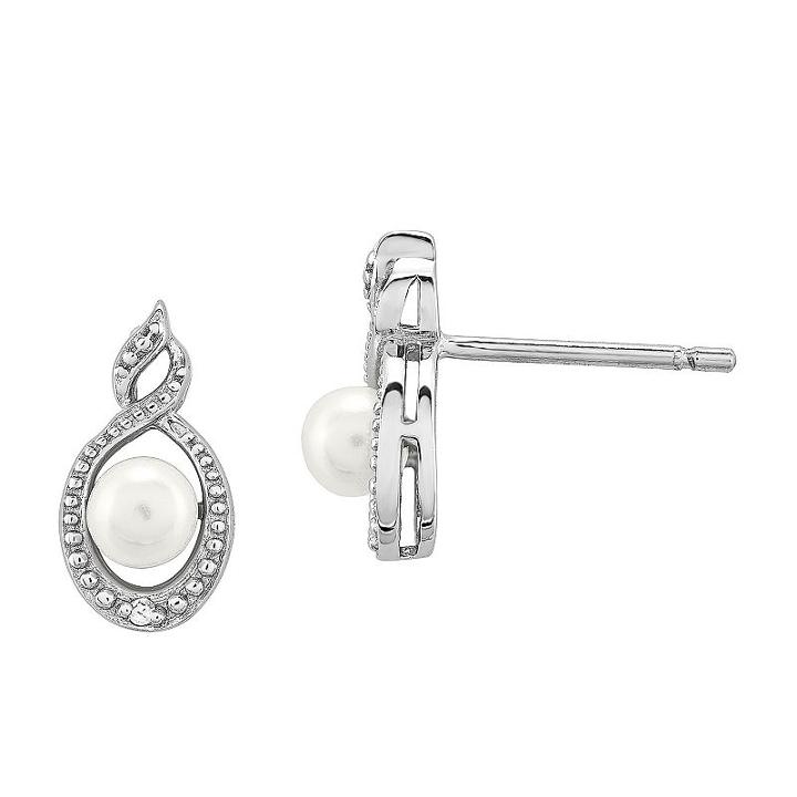 Diamond Accent White Pearl 13mm Stud Earrings