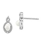 Diamond Accent White Pearl 13mm Stud Earrings