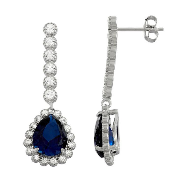 Lab Created Blue Sapphire Sterling Silver 35.4mm Pear Stud Earrings
