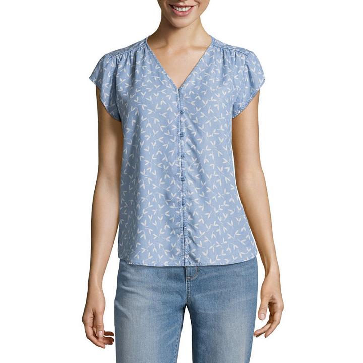 Liz Claiborne Short Sleeve V Neck Floral Blouse-tall