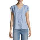 Liz Claiborne Short Sleeve V Neck Floral Blouse-tall