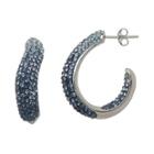 Blue Crystal Sterling Silver Hoop Earrings