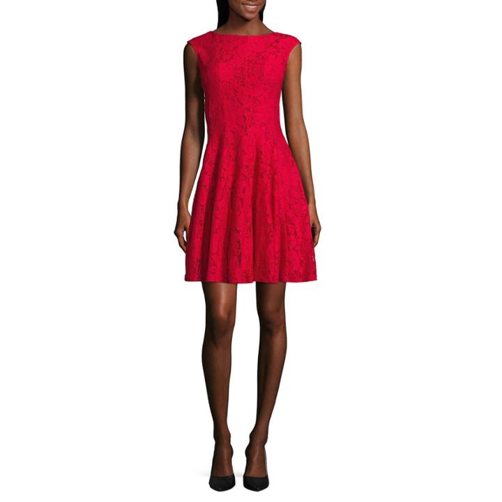 Danny & Nicole Short Sleeve Floral Fit & Flare Dress-petites