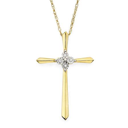 Diamond-accent 10k Yellow Gold Cross Pendant Necklace