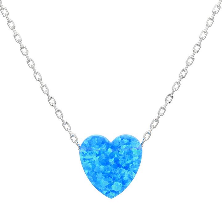 Womens Lab Created Blue Opal Heart Pendant Necklace