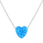 Womens Lab Created Blue Opal Heart Pendant Necklace