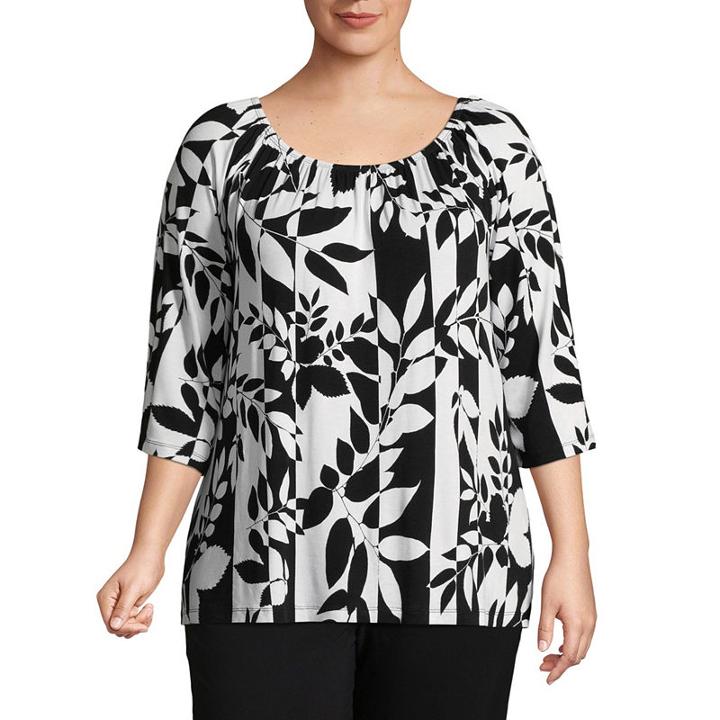 Lark Lane Must Haves Graphic Leaf Print Top- Plus