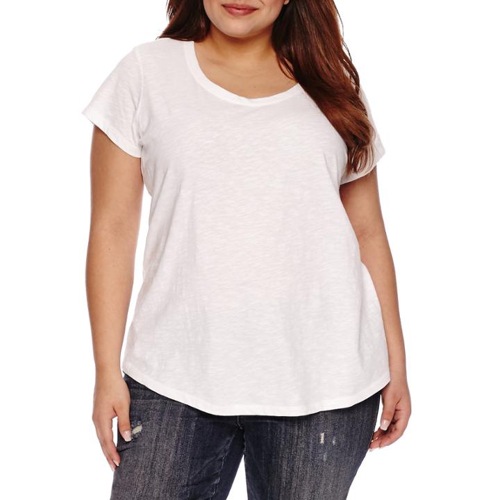 Boutique + Short Sleeve Scoop Neck T-shirt-womens Plus