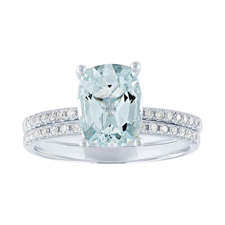 Modern Bride Gemstone Womens 1/5 Ct. T.w. Cushion Multi Color Aquamarine 10k Gold Engagement Ring