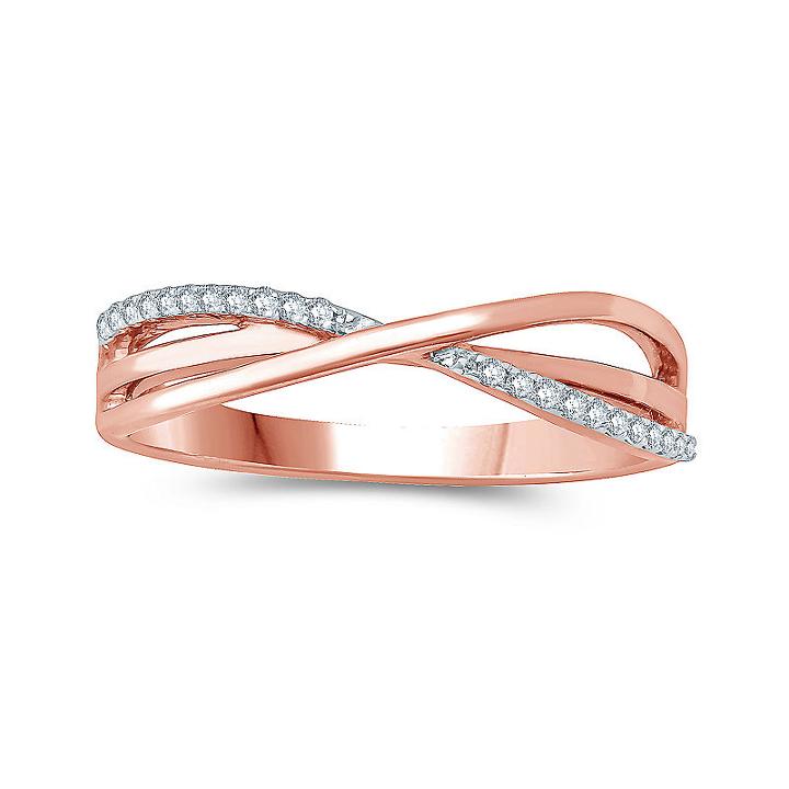 Womens Diamond Accent Genuine Diamond White 10k Gold Crossover Ring