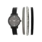 Womens Black Bangle Watch And Bracelet Set