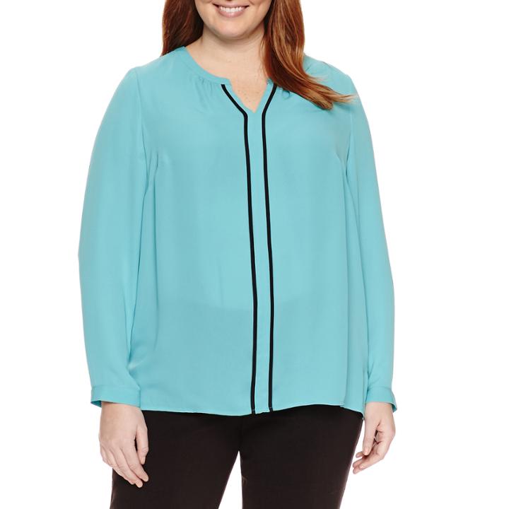 Liz Claiborne Neck Woven Pleat Front Blouse