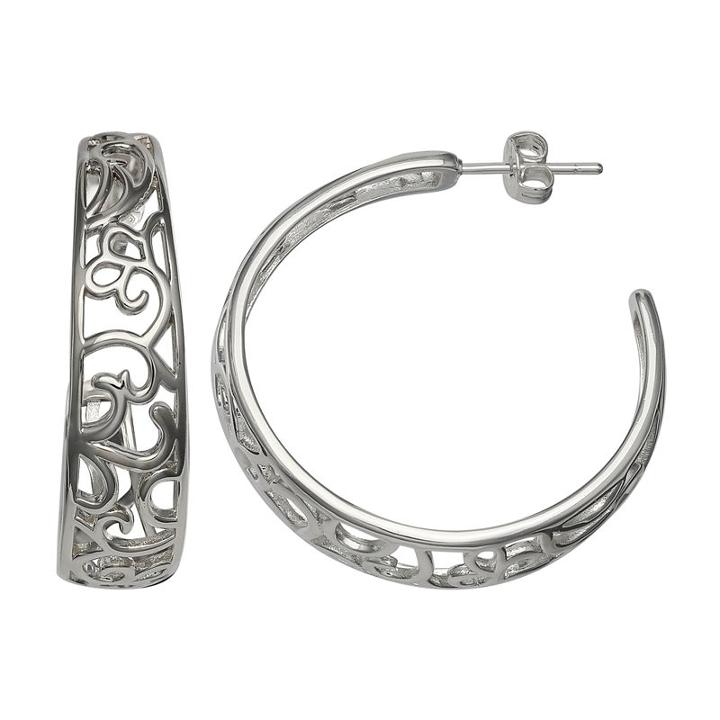 Silver Reflections Silver Plated Filigree 35mm C Pure Silver Over Brass 35mm Round Hoop Earrings
