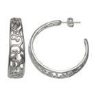 Silver Reflections Silver Plated Filigree 35mm C Pure Silver Over Brass 35mm Round Hoop Earrings