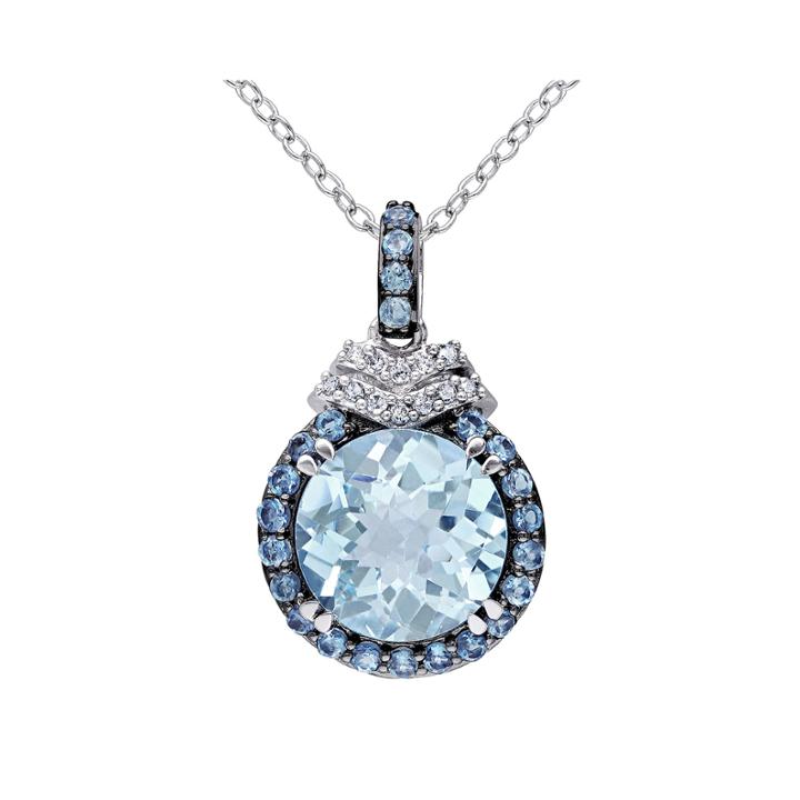 Genuine Blue Topaz And Diamond-accent Drop Pendant Necklace