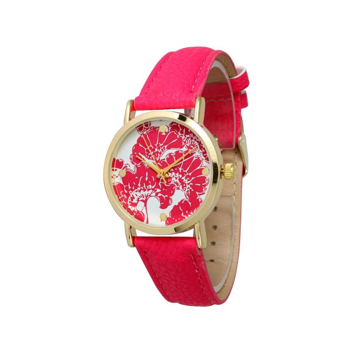 Olivia Pratt Womens Floral Dial Hot Pink Leather Watch 13330hot Pink