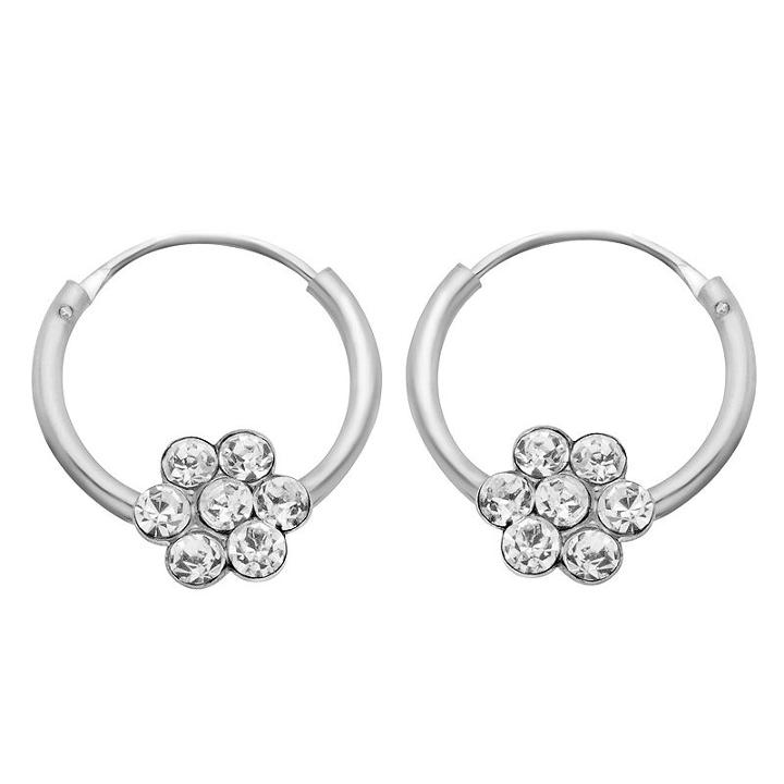 Itsy Bitsy Itsy Bitsy Clear Sterling Silver 13.6mm Flower Hoop Earrings