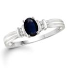 Womens Diamond Accent Genuine Blue Sapphire Sterling Silver Band