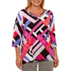Alfred Dunner Ad Closet Case 3/4 Sleeve Crew Neck Plaid T-shirt-womens Plus