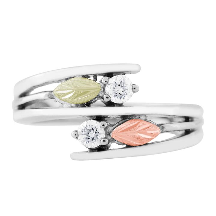Black Hills Gold Landstroms Womens Genuine White Diamond Sterling Silver Bypass Ring