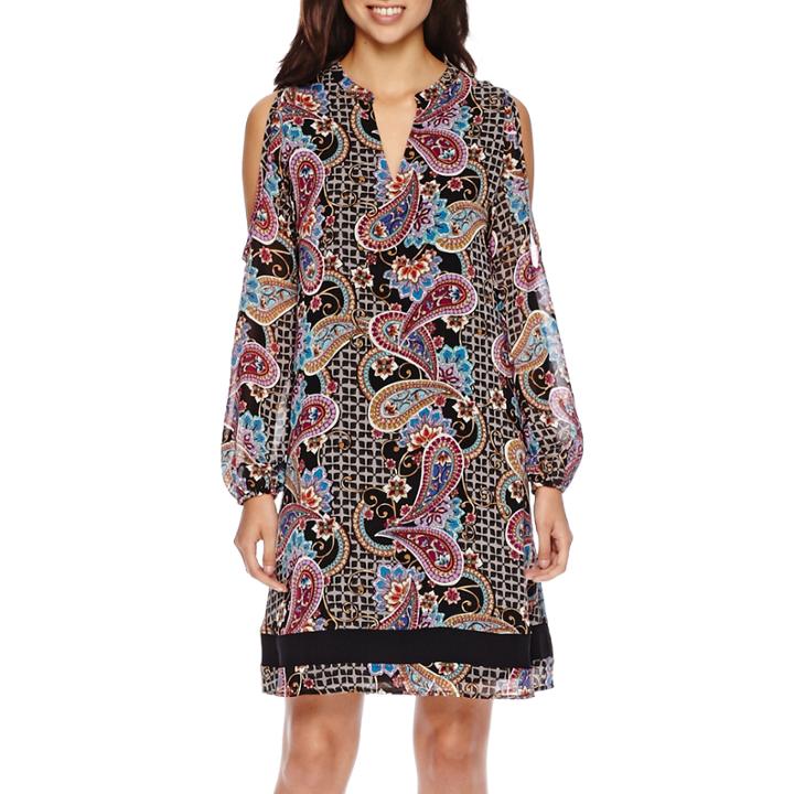 Nicole By Nicole Miller Long-sleeve Printed Cold-shoulder Shift Dress