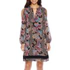 Nicole By Nicole Miller Long-sleeve Printed Cold-shoulder Shift Dress