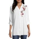 Como Blu Long Sleeve Collar Neck Woven Embroidered Blouse