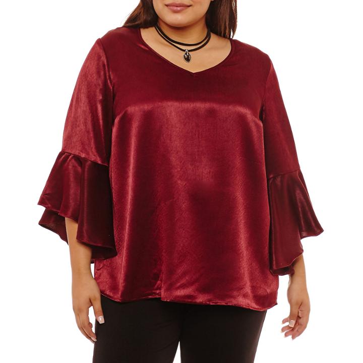 Alyx 3/4 Sleeve V Neck Charmeuse Blouse-plus