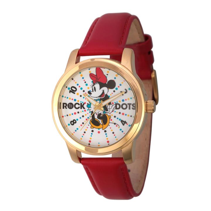 Disney Womens Minnie Mouse Red And Gold Tone Rock The Dots Strap Watch