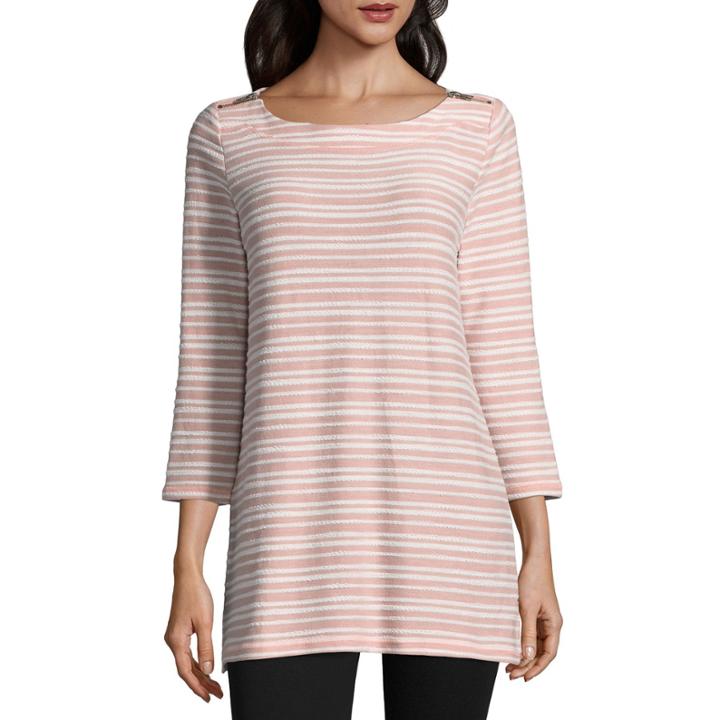 Liz Claiborne 3/4 Sleeve Shoulder Zip Tunic Top
