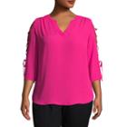 Worthington 3/4 Lace Up Sleeve Woven Blouse-plus