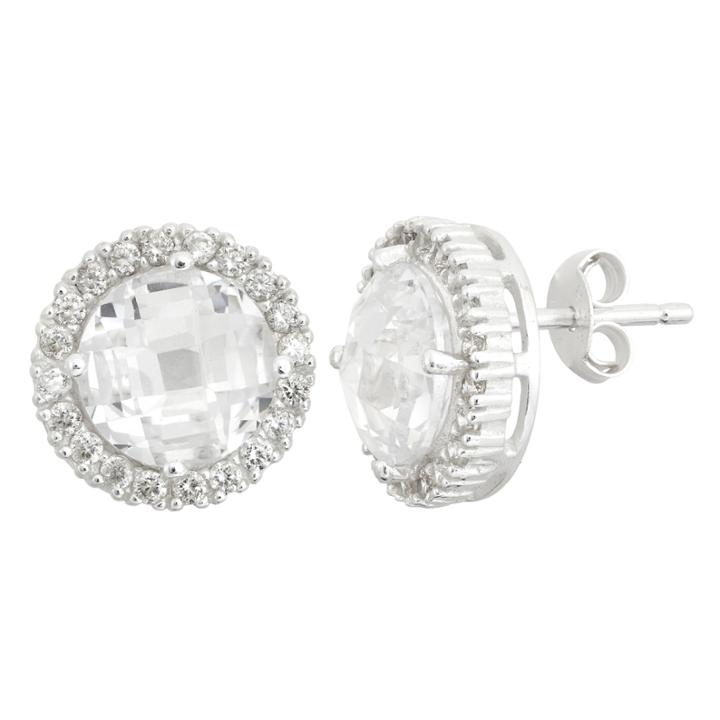 Diamonart Greater Than 6 Ct. T.w. Round White Cubic Zirconia 18k Gold Over Silver Stud Earrings