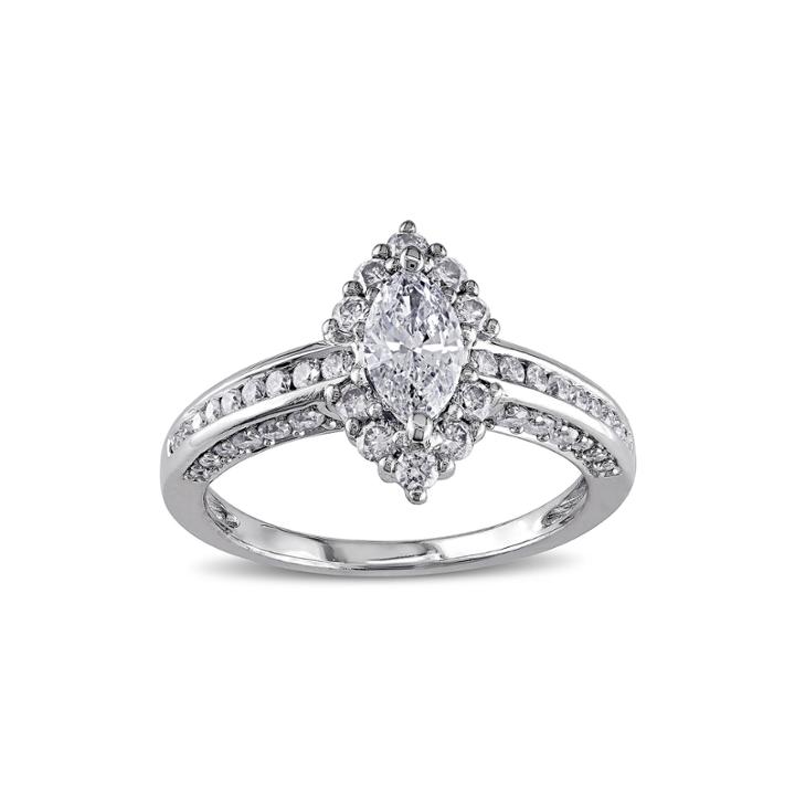 1 Ct. T.w. Marquise And Round Diamond 14k White Gold Ring
