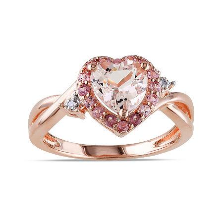 Genuine Morganite, Pink Tourmaline And Diamond-accent Heart-shaped Ring