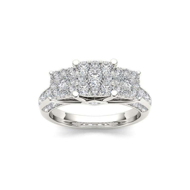 1 1/2 Ct. T.w. Diamond Cluster 10k White Gold Engagement Ring
