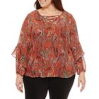 Alyx Long Sleeve V Neck Chiffon Lace Up Ruffled Blouse-plus
