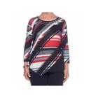 Alfred Dunner Talk Of The Town 3/4 Sleeve Crew Neck Stripe T-shirt-womens