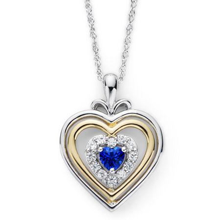 Lab-created Blue & White Sapphire Two-tone Heart Pendant Necklace
