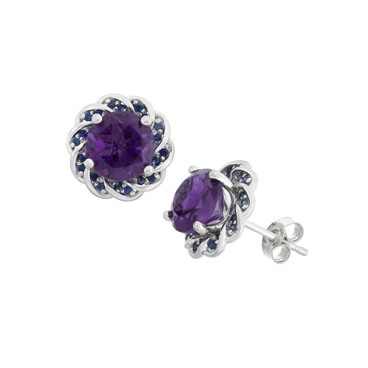 Genuine Amethyst & Lab-created Blue Sapphire Sterling Silver Earrings
