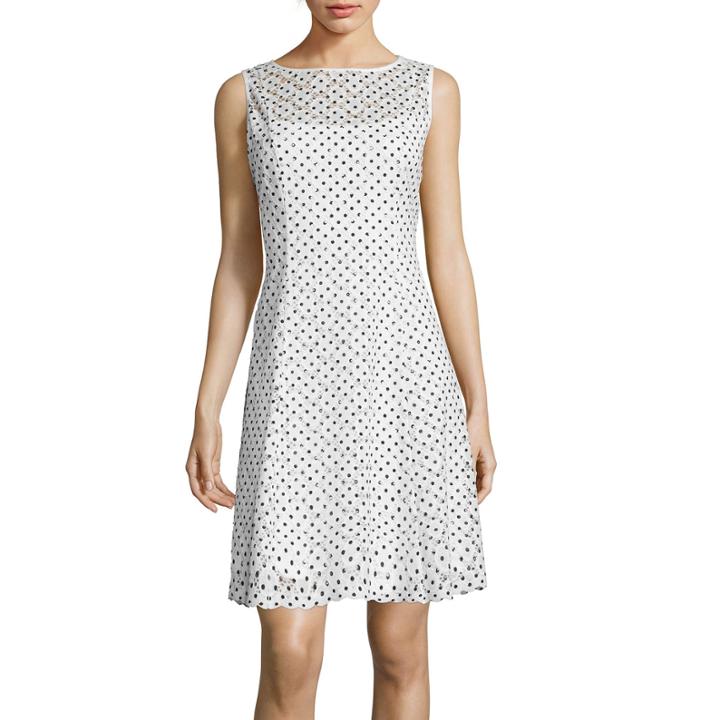 Ronni Nicole Sleeveless Fit-and-flare Dress With Dot Print Circle Lace