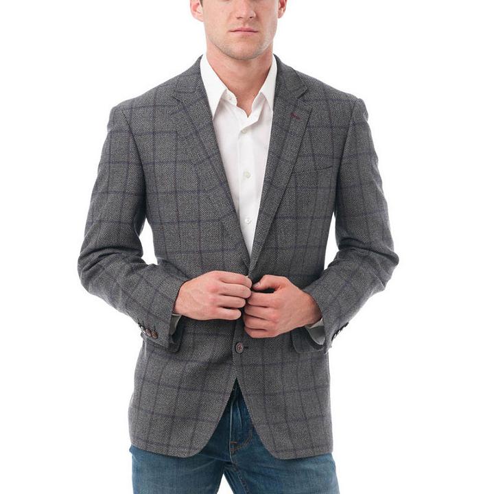 Men's Window Pane Wool Classic-fit Blazerverno Pattern Suit Jacket