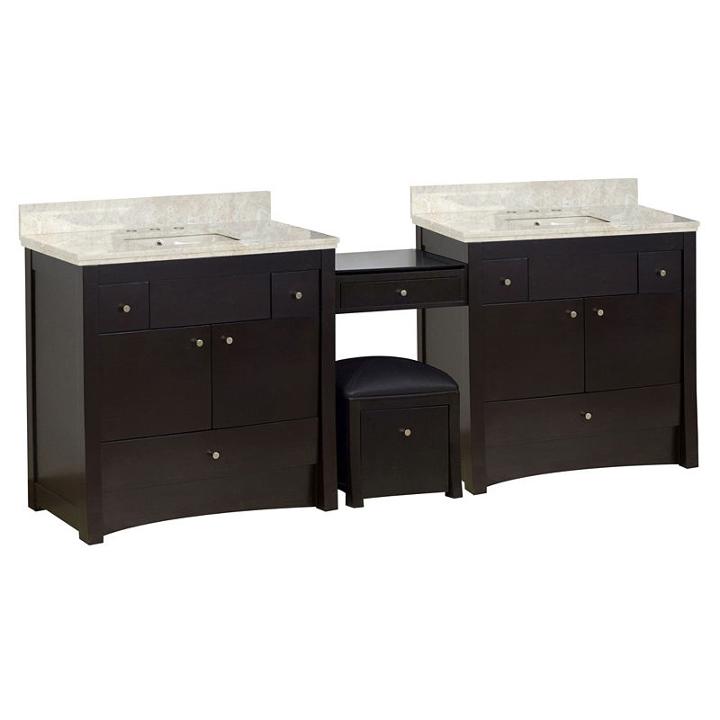 93.25-in. W Floor Mount Distressed Antique Walnutvanity Set For 3h8-in. Drilling Beige Top Biscuitum Sink